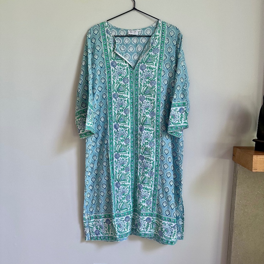 SZ Blockprints Blue Green Tunic Coverup Dress
